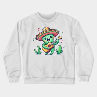 cute cactus playing guitar Crewneck Sweatshirt